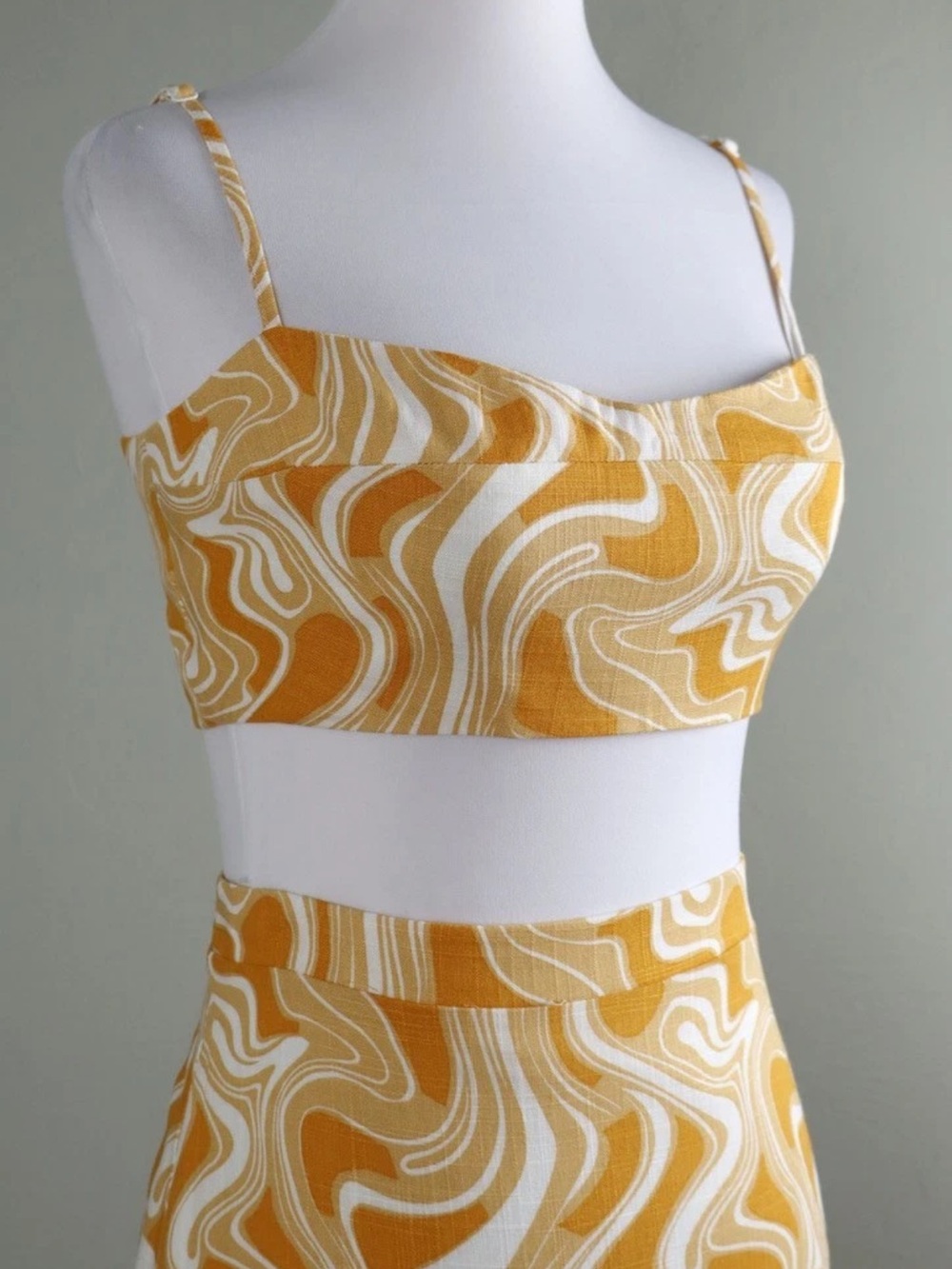 CAARA Linen-Blend Crop Top AND Midi Skirt SET